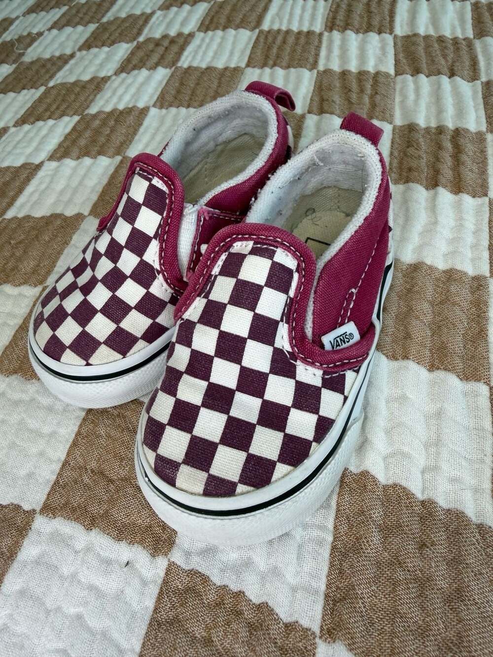 Vans Checkerboard Slip On Toddler Shoes Maroon White